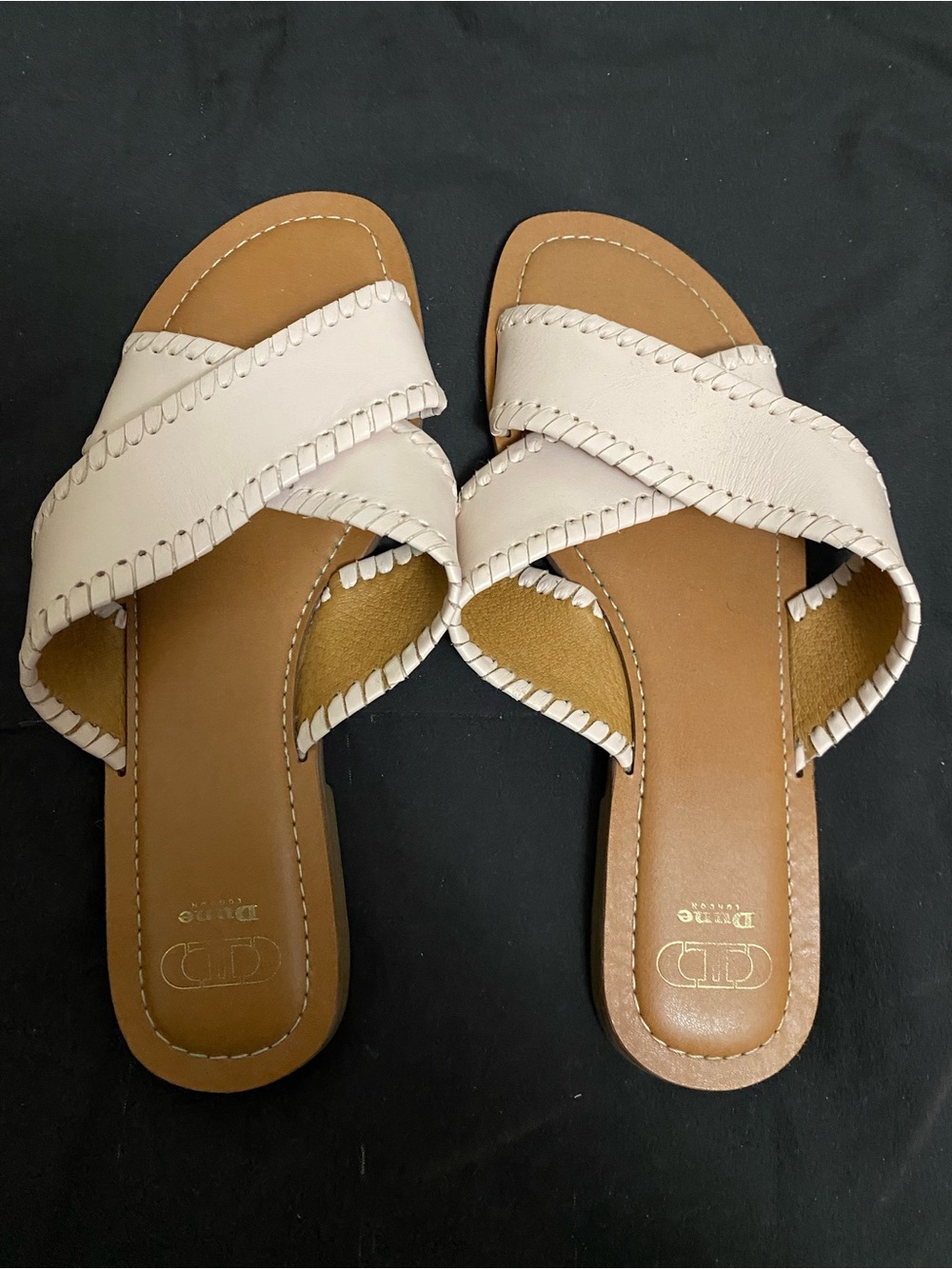 Used Dune Leather Crossover Slide Sandals in Light Pink